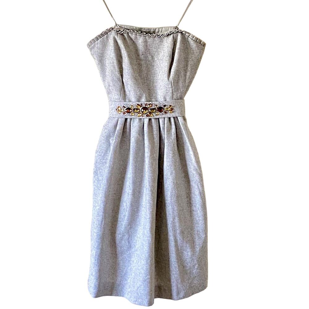 Banana Republic Gray Wool Strapless Jewel Belt Dress 4P NWT Defect